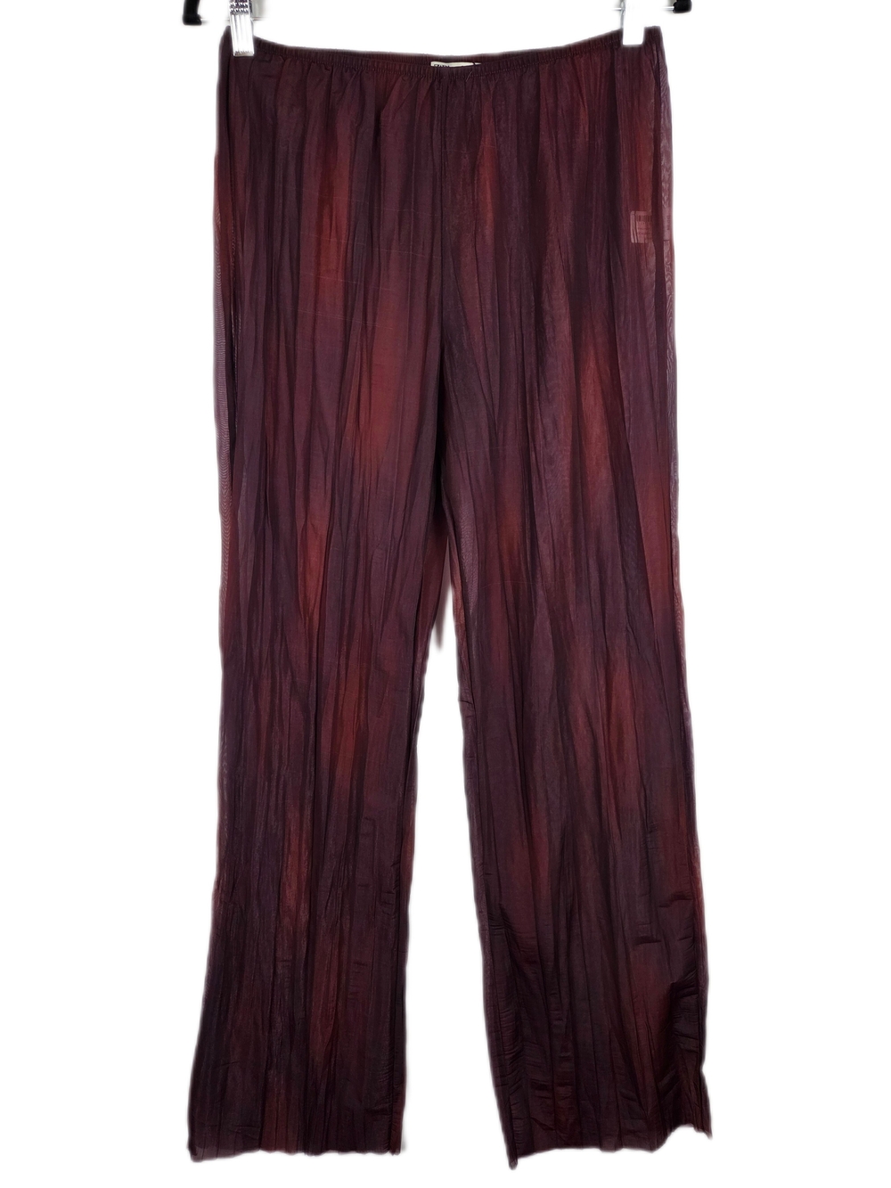 ZARA Burgundy Crinkled Sheer Wide-Leg Pants - Flowy Plissé Trousers